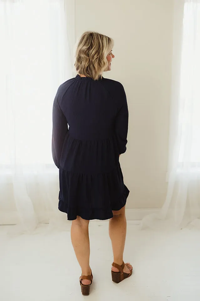 Ruffled Neckline Tiered Dress