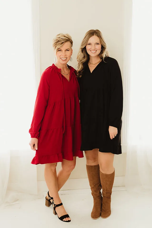 Ruffled Neckline Tiered Dress
