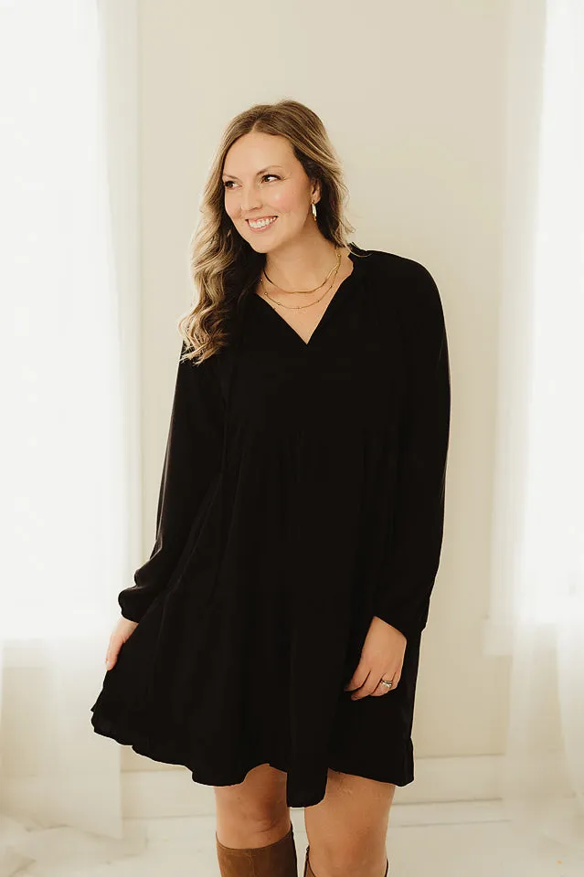 Ruffled Neckline Tiered Dress