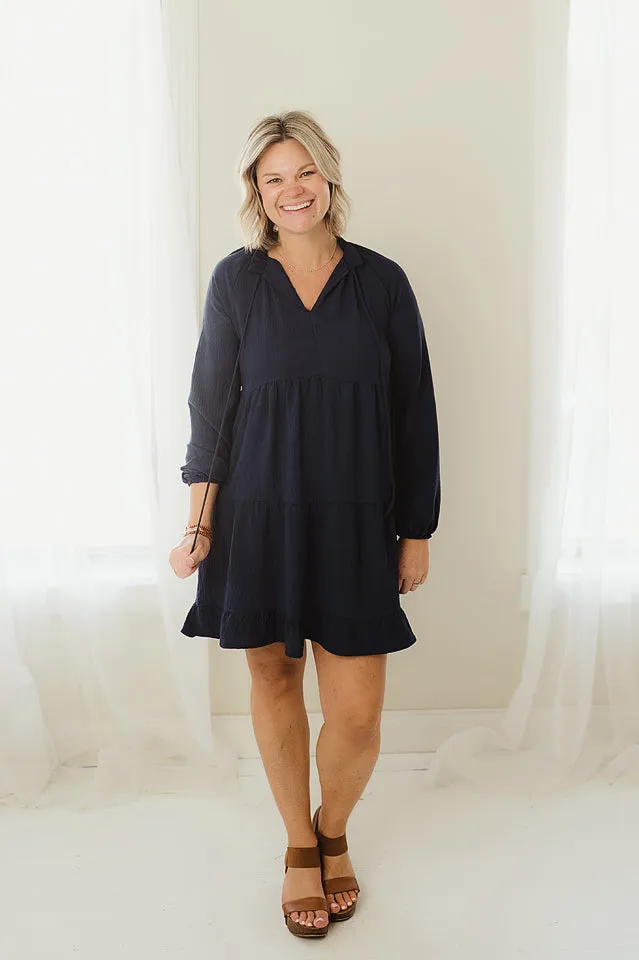 Ruffled Neckline Tiered Dress