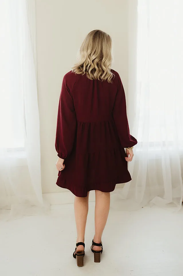 Ruffled Neckline Tiered Dress