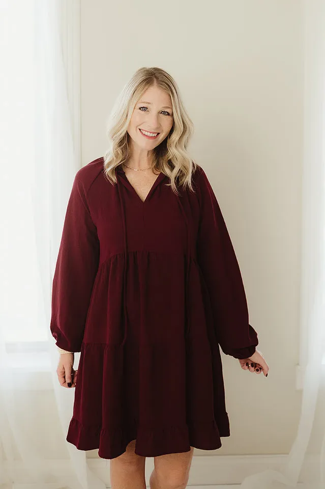 Ruffled Neckline Tiered Dress