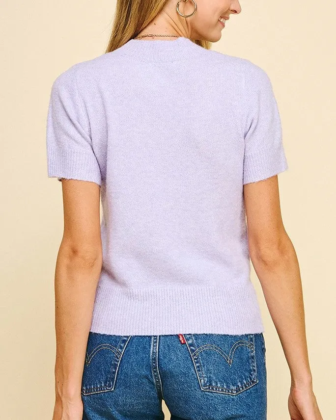 Short Sleeve Sweater Top - Lavender