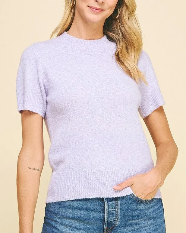 Short Sleeve Sweater Top - Lavender