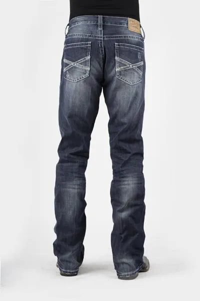 Stetson Mens Blue Cotton Blend Med Wash White X Bootcut Rocks Fit Jeans Style 11-004-1014-3001