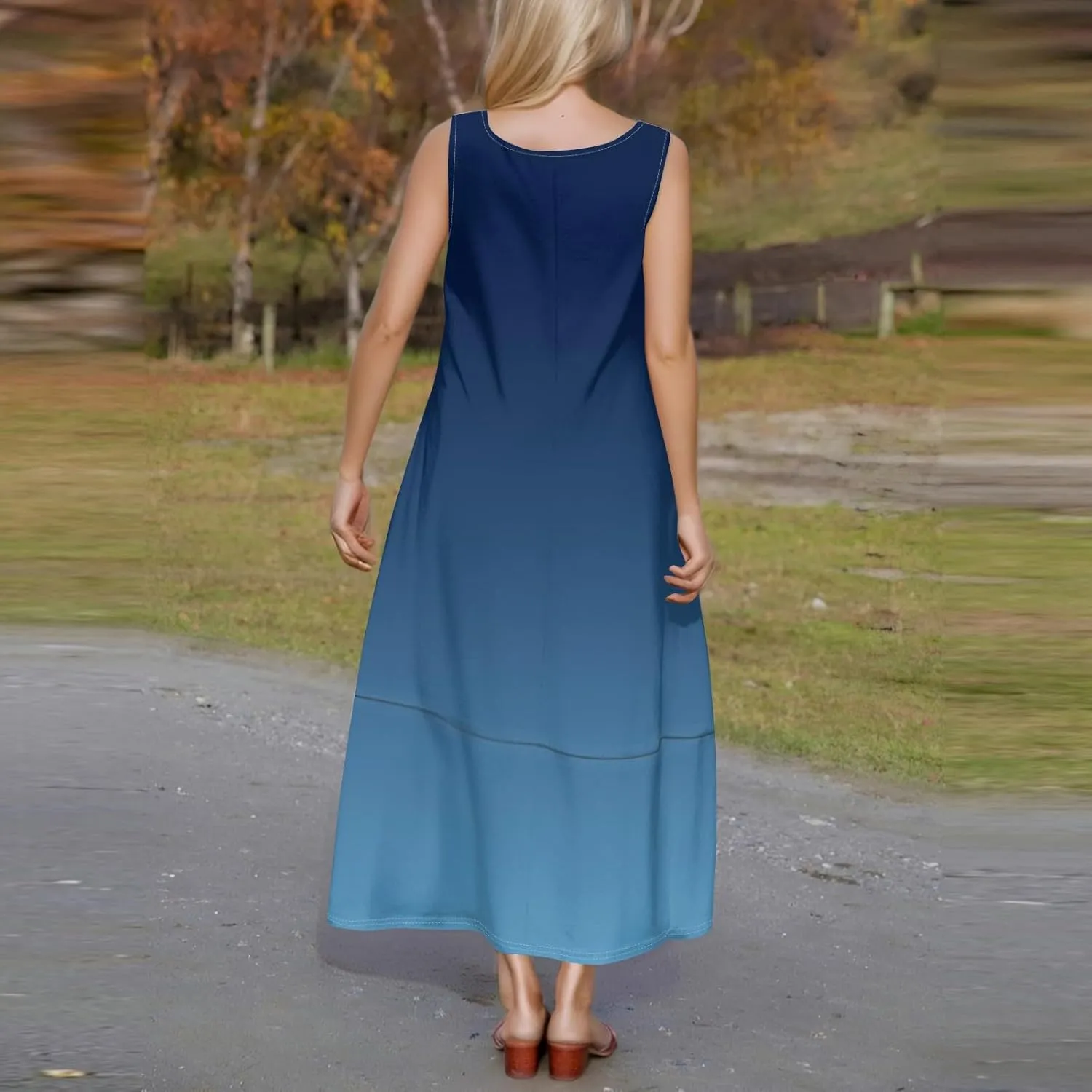 Summer Maxi Dress Women's 2025 Summer Casual Maxi Sundress Beach Gradient Crew Neck Sleeveless Loose Tank Dress