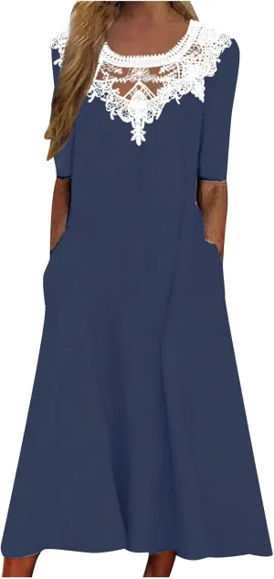 TARIENDY Summer Maxi Dresses for Women 2025 Casual Beach Vacation Dress Loose Comfy Short Sleeve Sundress with Pockets