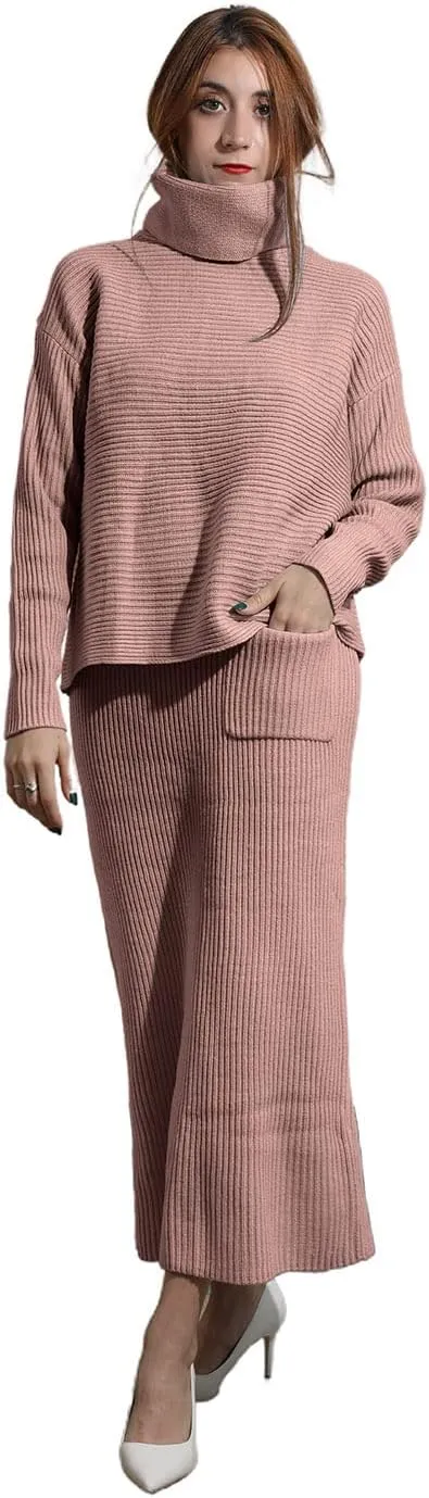 utcoco Women's Pullover Sweaters 2 Piece Outfits Long Sleeve Knit Pullover and Long Skirt Sweater Sets