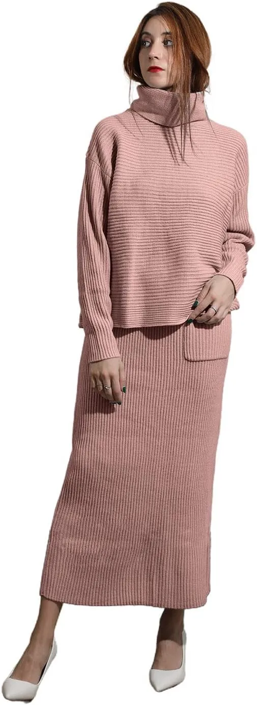 utcoco Women's Pullover Sweaters 2 Piece Outfits Long Sleeve Knit Pullover and Long Skirt Sweater Sets
