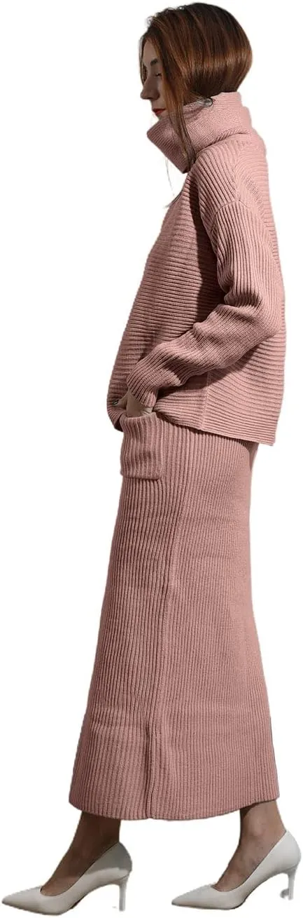 utcoco Women's Pullover Sweaters 2 Piece Outfits Long Sleeve Knit Pullover and Long Skirt Sweater Sets