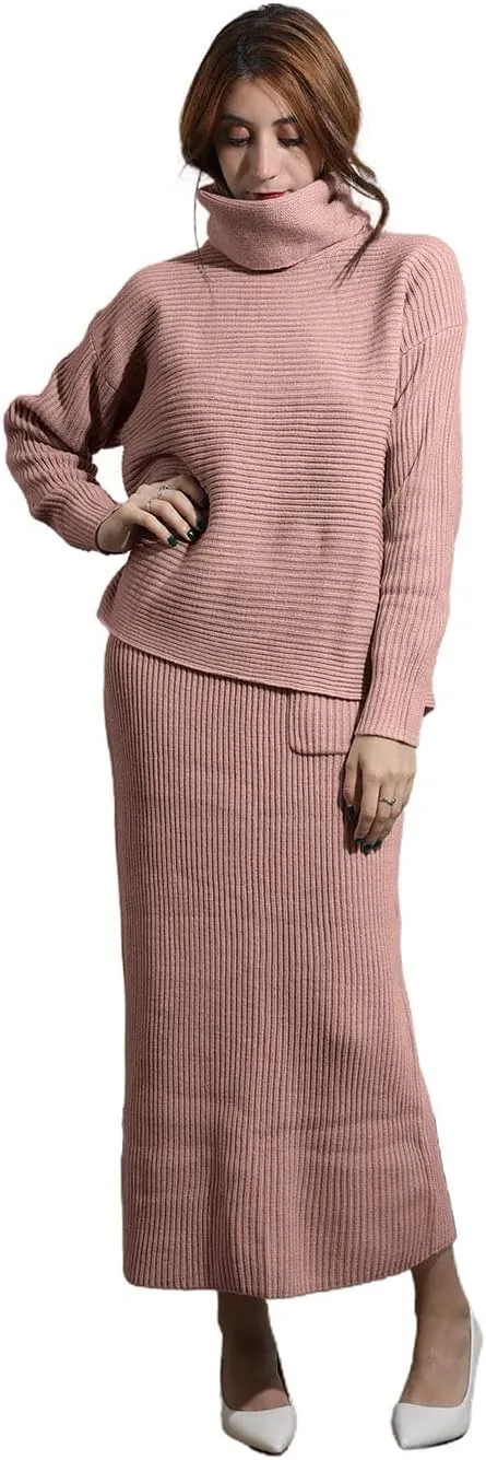 utcoco Women's Pullover Sweaters 2 Piece Outfits Long Sleeve Knit Pullover and Long Skirt Sweater Sets