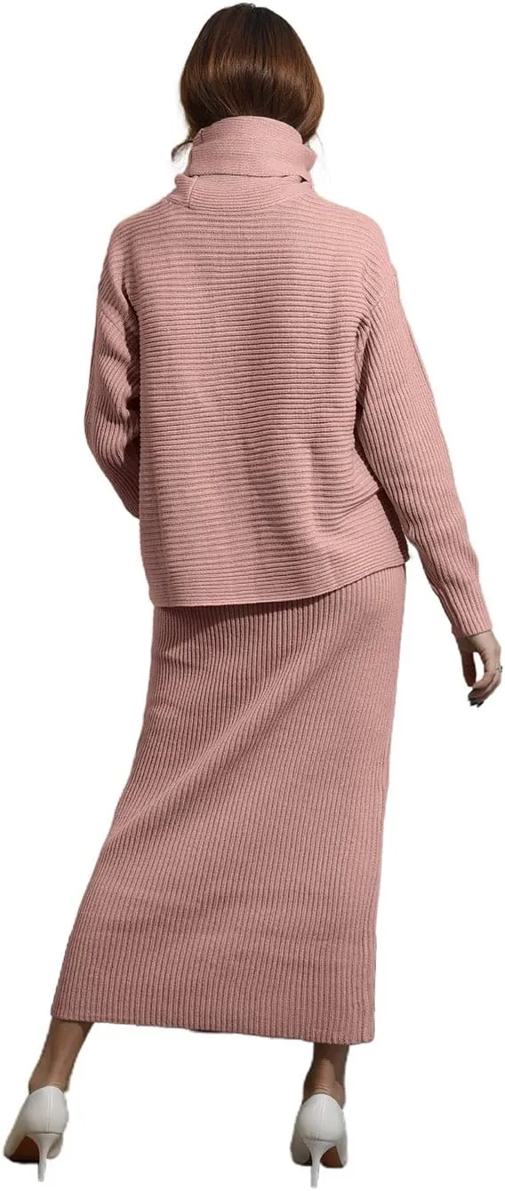 utcoco Women's Pullover Sweaters 2 Piece Outfits Long Sleeve Knit Pullover and Long Skirt Sweater Sets