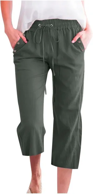 Womens Pants Plus Size Cotton Linen Elastic Waist Casual Summer Slacks Casual Petite Maternity Clothes Womens Cotton Pants