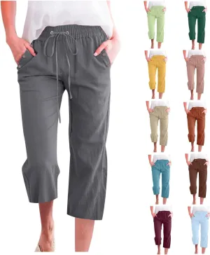 Womens Pants Plus Size Cotton Linen Elastic Waist Casual Summer Slacks Casual Petite Maternity Clothes Womens Cotton Pants