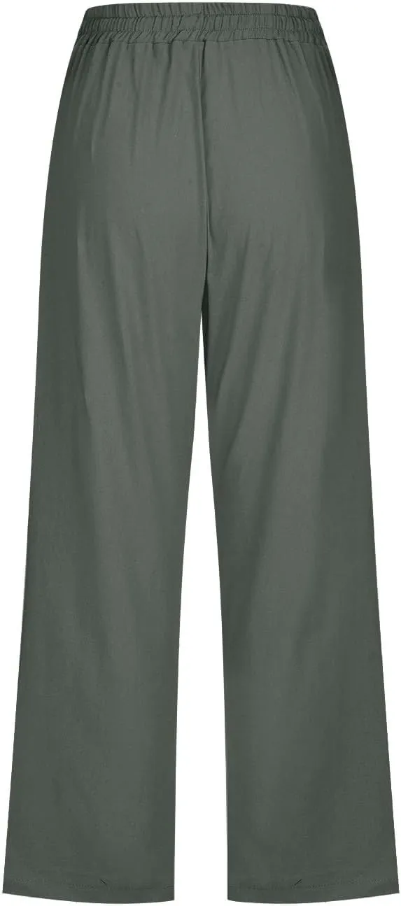 Womens Pants Plus Size Cotton Linen Elastic Waist Casual Summer Slacks Casual Petite Maternity Clothes Womens Cotton Pants