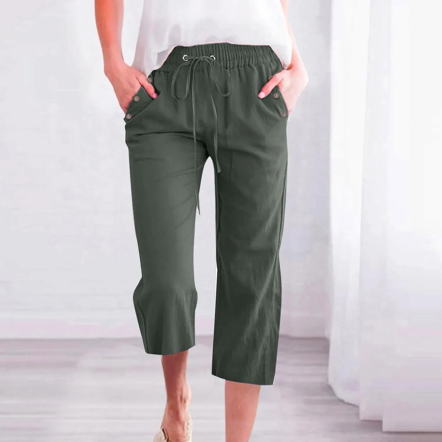 Womens Pants Plus Size Cotton Linen Elastic Waist Casual Summer Slacks Casual Petite Maternity Clothes Womens Cotton Pants