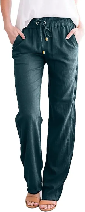 Women's Running Sweatpants Cotton Linen Casual Joggers Pants Summer Wide Leg Trousers with Pocket 2025