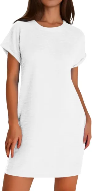 Womens Summer Dresses Fashion 2025 Short Sleeve Crew Neck Spring Mini Dress Casual Beach Vacation Clothes Dresses