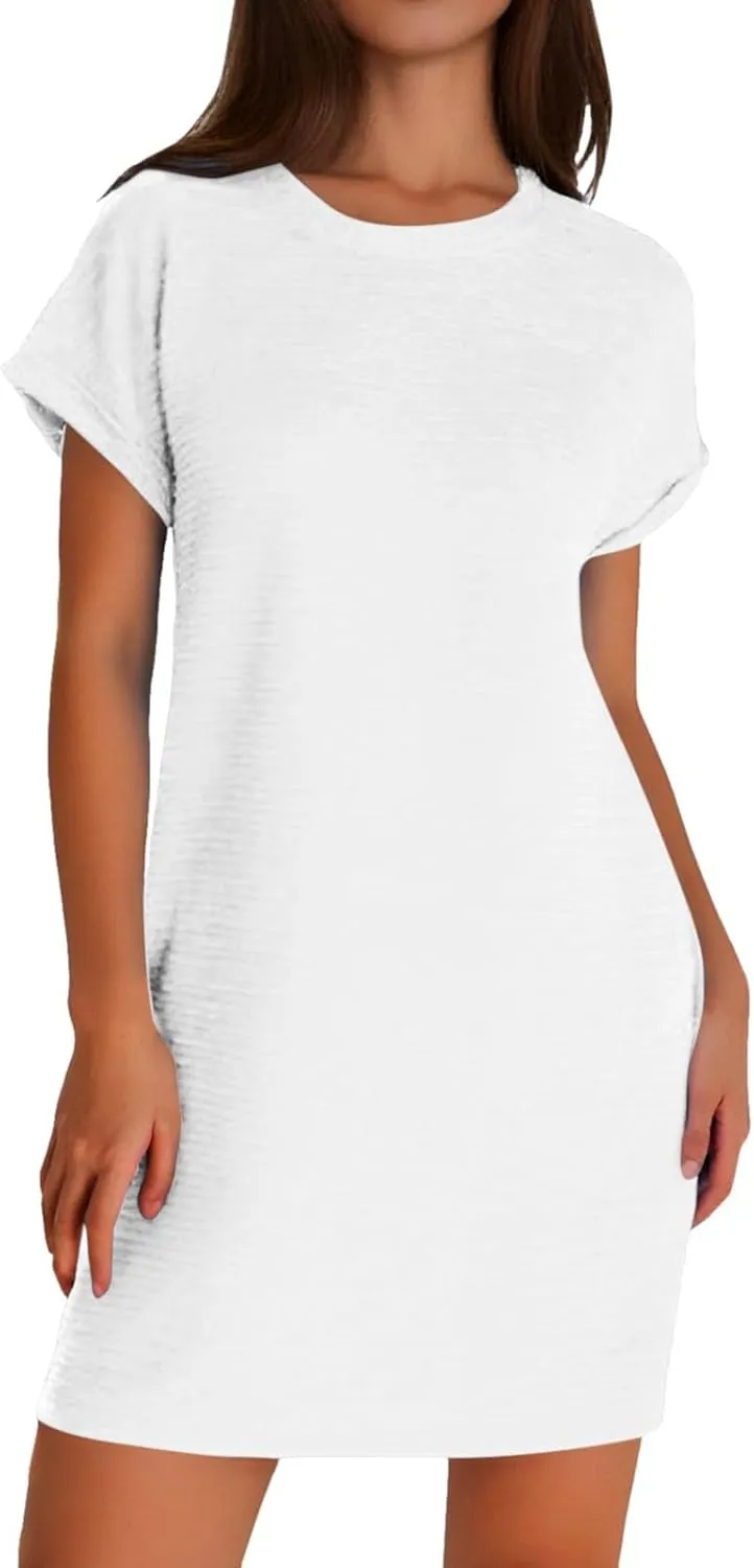 Womens Summer Dresses Fashion 2025 Short Sleeve Crew Neck Spring Mini Dress Casual Beach Vacation Clothes Dresses