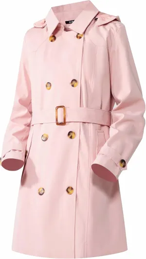 Women's Trench Coat Double Breasted Classic Mid-Length Adjustable Belt Jacket with Detachable Hood and Vest